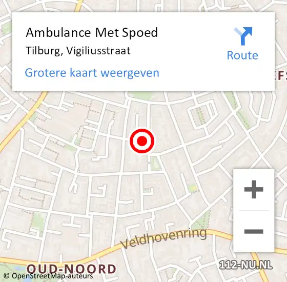Locatie op kaart van de 112 melding: Ambulance Met Spoed Naar Tilburg, Vigiliusstraat op 26 februari 2018 11:01