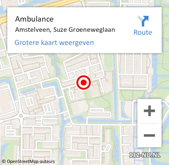 Locatie op kaart van de 112 melding: Ambulance Amstelveen, Suze Groeneweglaan op 26 februari 2018 11:06