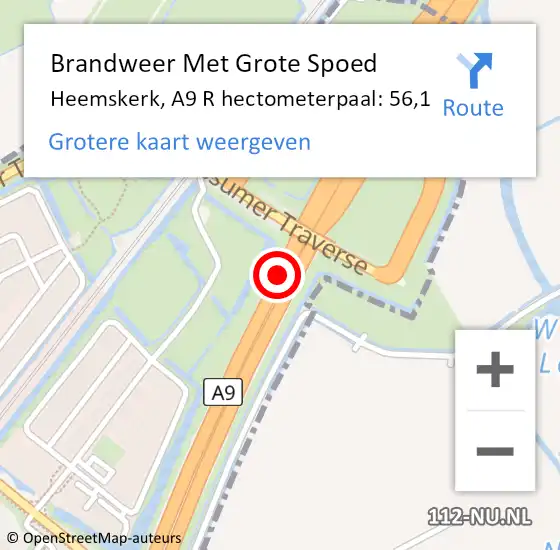 Locatie op kaart van de 112 melding: Brandweer Met Grote Spoed Naar Heemskerk, A9 R hectometerpaal: 56,1 op 26 februari 2018 14:12