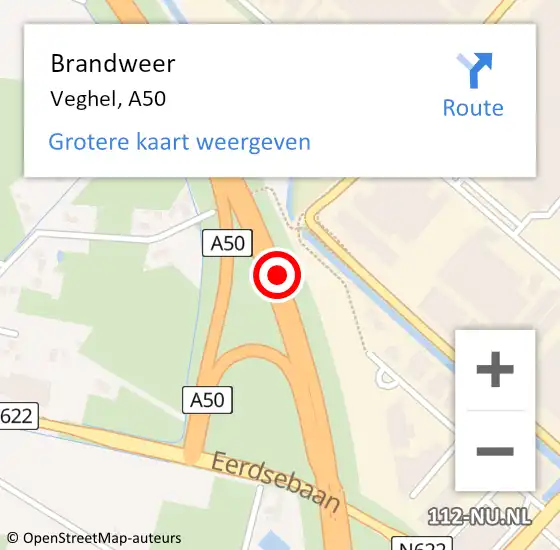 Locatie op kaart van de 112 melding: Brandweer Veghel, A50 op 26 februari 2018 14:54