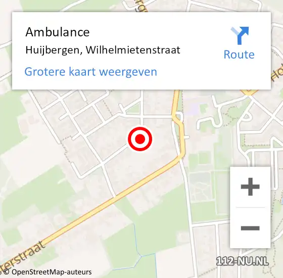 Locatie op kaart van de 112 melding: Ambulance Huijbergen, Wilhelmietenstraat op 26 februari 2018 18:22