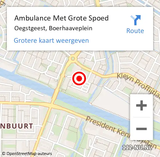 Locatie op kaart van de 112 melding: Ambulance Met Grote Spoed Naar Oegstgeest, Boerhaaveplein op 26 februari 2018 19:22