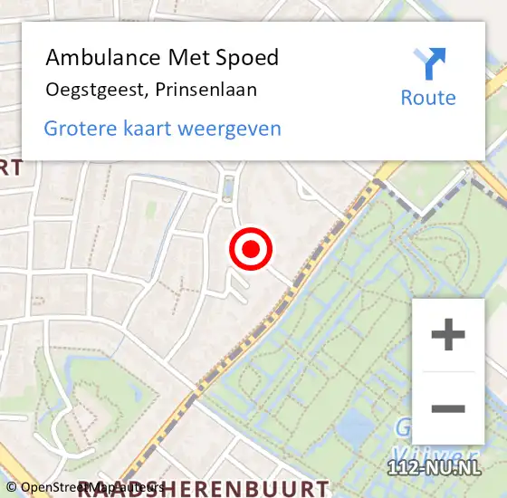 Locatie op kaart van de 112 melding: Ambulance Met Spoed Naar Oegstgeest, Prinsenlaan op 26 februari 2018 20:37