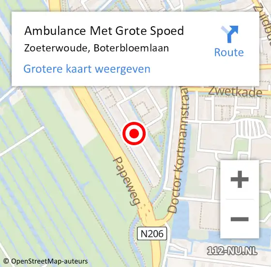 Locatie op kaart van de 112 melding: Ambulance Met Grote Spoed Naar Zoeterwoude, Boterbloemlaan op 27 februari 2018 02:56
