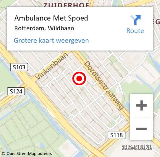 Locatie op kaart van de 112 melding: Ambulance Met Spoed Naar Rotterdam, Wildbaan op 27 februari 2018 08:17