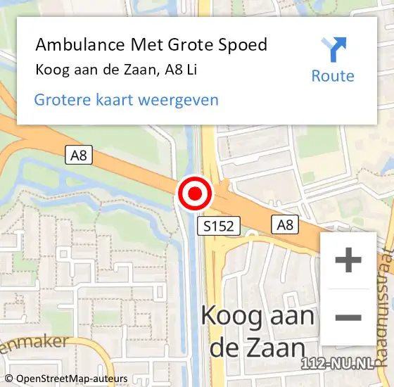 Locatie op kaart van de 112 melding: Ambulance Met Grote Spoed Naar Koog aan de Zaan, A8 Li op 27 februari 2018 08:56