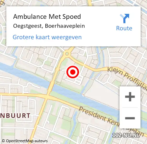 Locatie op kaart van de 112 melding: Ambulance Met Spoed Naar Oegstgeest, Boerhaaveplein op 27 februari 2018 09:02