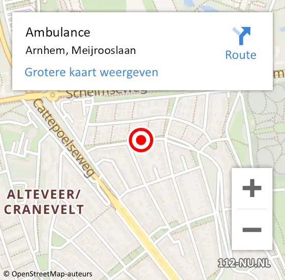 Locatie op kaart van de 112 melding: Ambulance Arnhem, Meijrooslaan op 27 februari 2018 12:04