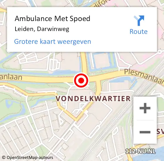Locatie op kaart van de 112 melding: Ambulance Met Spoed Naar Leiden, Darwinweg op 27 februari 2018 12:23