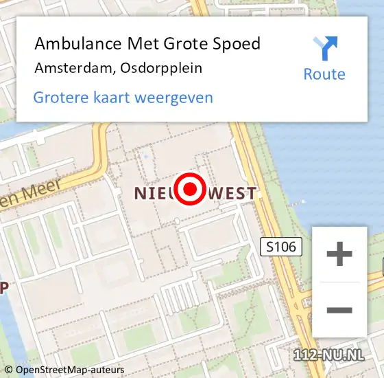 Locatie op kaart van de 112 melding: Ambulance Met Grote Spoed Naar Amsterdam, Osdorpplein op 27 februari 2018 15:55