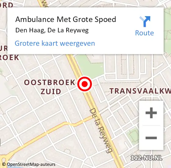 Locatie op kaart van de 112 melding: Ambulance Met Grote Spoed Naar Den Haag, De La Reyweg op 27 februari 2018 23:53