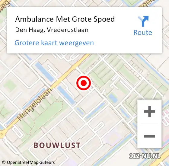 Locatie op kaart van de 112 melding: Ambulance Met Grote Spoed Naar Den Haag, Vrederustlaan op 28 februari 2018 05:23
