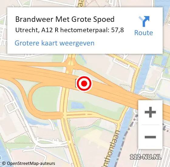 Locatie op kaart van de 112 melding: Brandweer Met Grote Spoed Naar Utrecht, A12 R hectometerpaal: 57,8 op 28 februari 2018 05:53