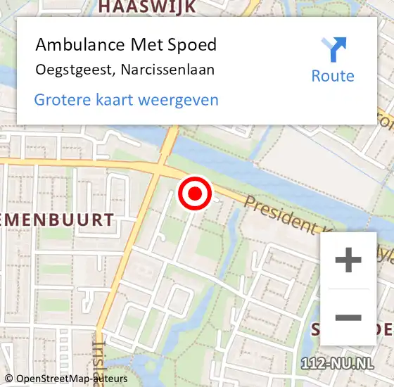 Locatie op kaart van de 112 melding: Ambulance Met Spoed Naar Oegstgeest, Narcissenlaan op 28 februari 2018 10:37