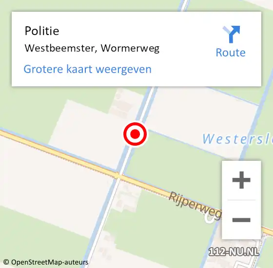 Locatie op kaart van de 112 melding: Politie Westbeemster, Wormerweg op 28 februari 2018 11:17