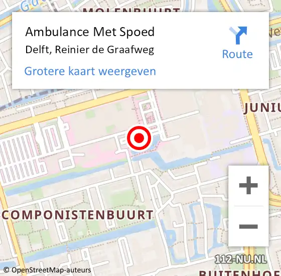 Locatie op kaart van de 112 melding: Ambulance Met Spoed Naar Delft, Reinier de Graafweg op 28 februari 2018 12:42