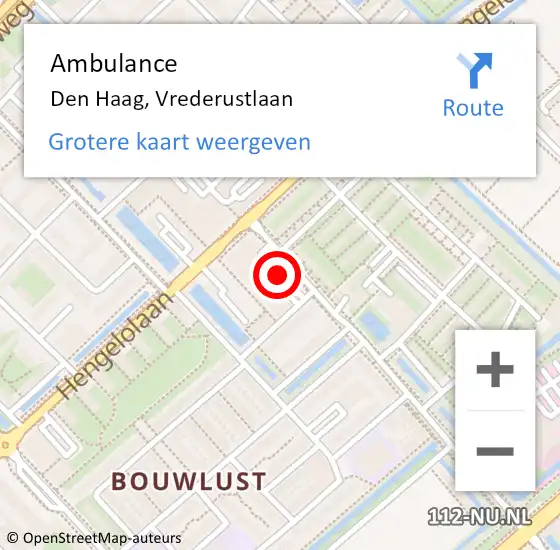 Locatie op kaart van de 112 melding: Ambulance Den Haag, Vrederustlaan op 28 februari 2018 13:07