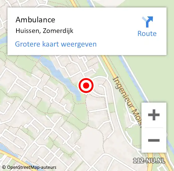 Locatie op kaart van de 112 melding: Ambulance Huissen, Zomerdijk op 28 februari 2018 13:25