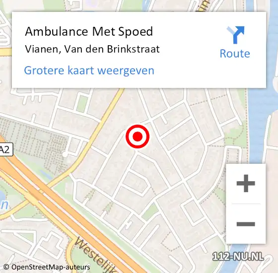 Locatie op kaart van de 112 melding: Ambulance Met Spoed Naar Vianen, Van den Brinkstraat op 28 februari 2018 13:41