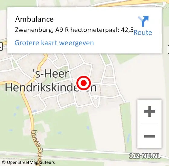 Locatie op kaart van de 112 melding: Ambulance Zwanenburg, A9 R hectometerpaal: 42,5 op 28 februari 2018 13:54