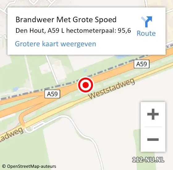 Locatie op kaart van de 112 melding: Brandweer Met Grote Spoed Naar Den Hout, A59 L hectometerpaal: 99,0 op 28 februari 2018 15:09