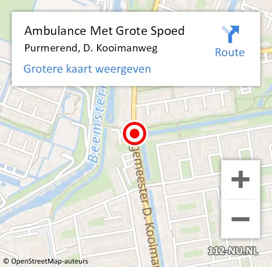 Locatie op kaart van de 112 melding: Ambulance Met Grote Spoed Naar Purmerend, D. Kooimanweg op 28 februari 2018 18:02