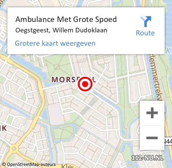 Locatie op kaart van de 112 melding: Ambulance Met Grote Spoed Naar Oegstgeest, Willem Dudoklaan op 28 februari 2018 19:41