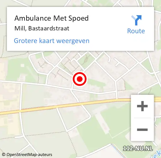 Locatie op kaart van de 112 melding: Ambulance Met Spoed Naar Mill, Bastaardstraat op 28 februari 2018 20:33