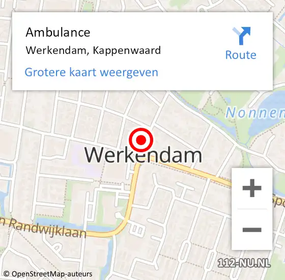 Locatie op kaart van de 112 melding: Ambulance Werkendam, Kappenwaard op 28 februari 2018 20:34