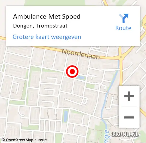 Locatie op kaart van de 112 melding: Ambulance Met Spoed Naar Dongen, Trompstraat op 1 maart 2018 02:48