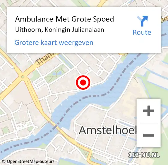 Locatie op kaart van de 112 melding: Ambulance Met Grote Spoed Naar Uithoorn, Koningin Julianalaan op 1 maart 2018 07:59