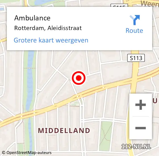 Locatie op kaart van de 112 melding: Ambulance Rotterdam, Aleidisstraat op 1 maart 2018 12:02