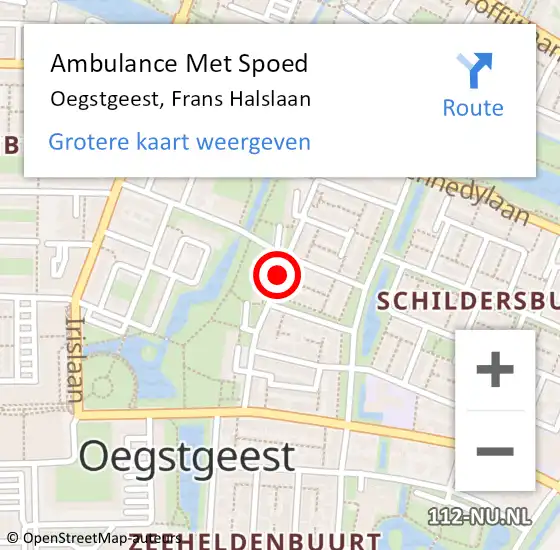 Locatie op kaart van de 112 melding: Ambulance Met Spoed Naar Oegstgeest, Frans Halslaan op 1 maart 2018 12:23