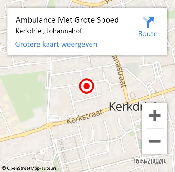 Locatie op kaart van de 112 melding: Ambulance Met Grote Spoed Naar Kerkdriel, Johannahof op 1 maart 2018 12:56