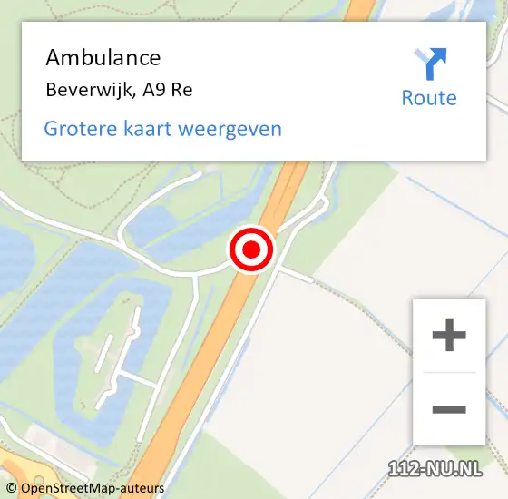 Locatie op kaart van de 112 melding: Ambulance Beverwijk, A9 L hectometerpaal: 53,7 op 1 maart 2018 13:55