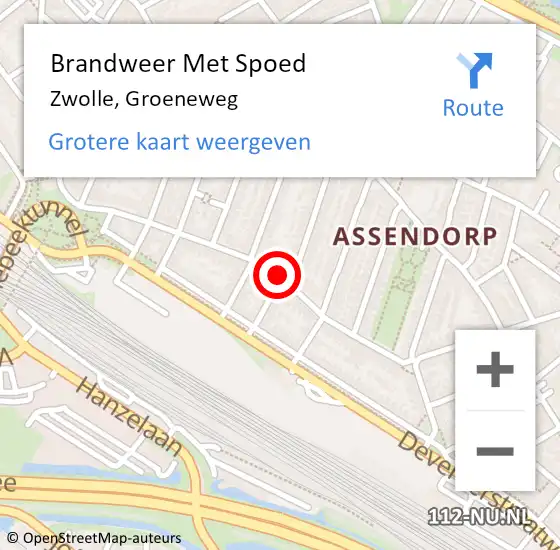 Locatie op kaart van de 112 melding: Brandweer Met Spoed Naar Zwolle, Groeneweg op 1 maart 2018 17:04