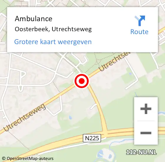 Locatie op kaart van de 112 melding: Ambulance Oosterbeek, Utrechtseweg op 2 maart 2018 00:29