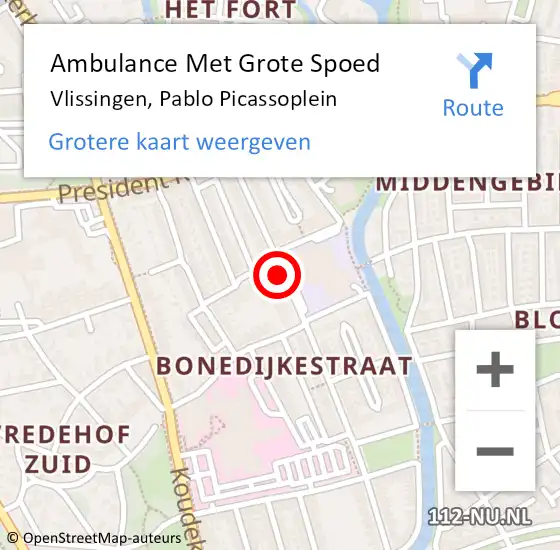 Locatie op kaart van de 112 melding: Ambulance Met Grote Spoed Naar Vlissingen, Pablo Picassoplein op 2 maart 2018 08:50