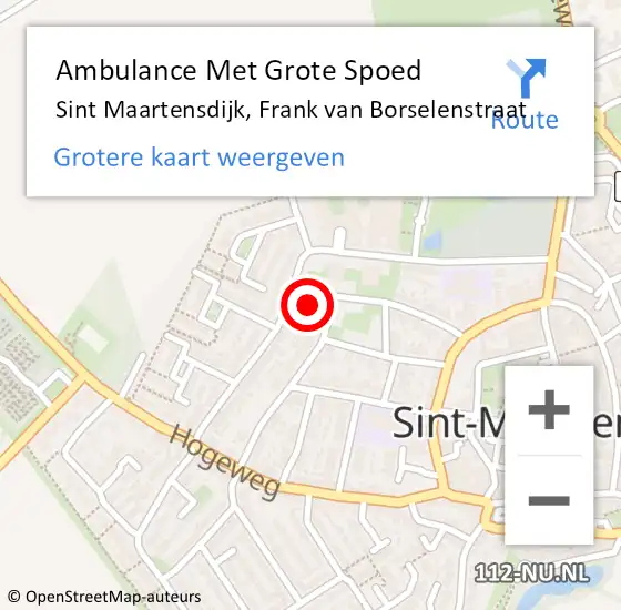Locatie op kaart van de 112 melding: Ambulance Met Grote Spoed Naar Sint Maartensdijk, Frank van Borselenstraat op 2 maart 2018 09:27