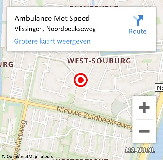 Locatie op kaart van de 112 melding: Ambulance Met Spoed Naar Vlissingen, Noordbeekseweg op 2 maart 2018 10:28