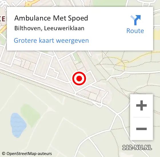 Locatie op kaart van de 112 melding: Ambulance Met Spoed Naar Bilthoven, Leeuweriklaan op 2 maart 2018 11:46