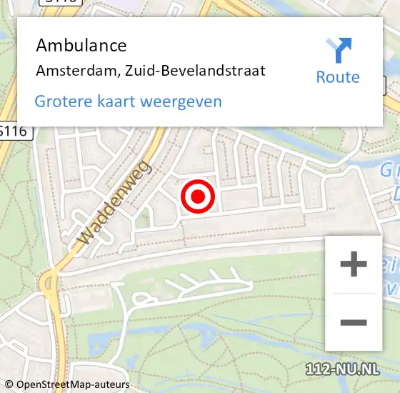 Locatie op kaart van de 112 melding: Ambulance Amsterdam, Zuid-Bevelandstraat op 2 maart 2018 13:57