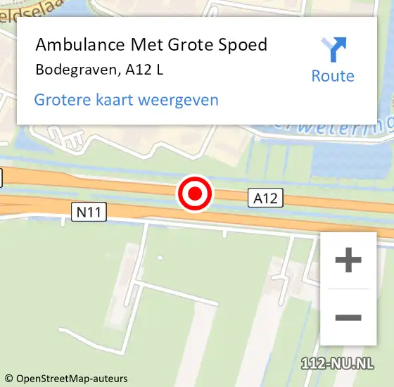 Locatie op kaart van de 112 melding: Ambulance Met Grote Spoed Naar Bodegraven, A12 L op 2 maart 2018 13:58
