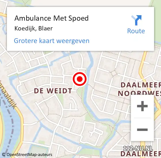 Locatie op kaart van de 112 melding: Ambulance Met Spoed Naar Koedijk, Blaer op 2 maart 2018 14:58