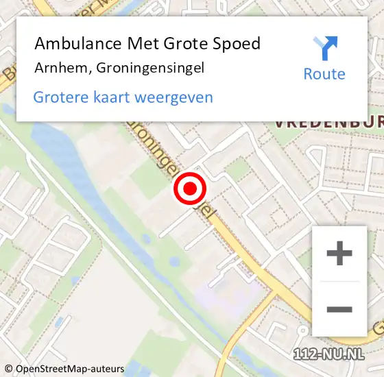 Locatie op kaart van de 112 melding: Ambulance Met Grote Spoed Naar Arnhem, Groningensingel op 2 maart 2018 15:41