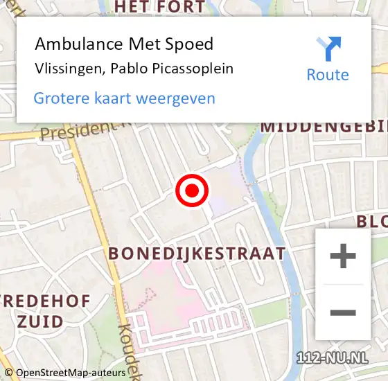 Locatie op kaart van de 112 melding: Ambulance Met Spoed Naar Vlissingen, Pablo Picassoplein op 2 maart 2018 18:03