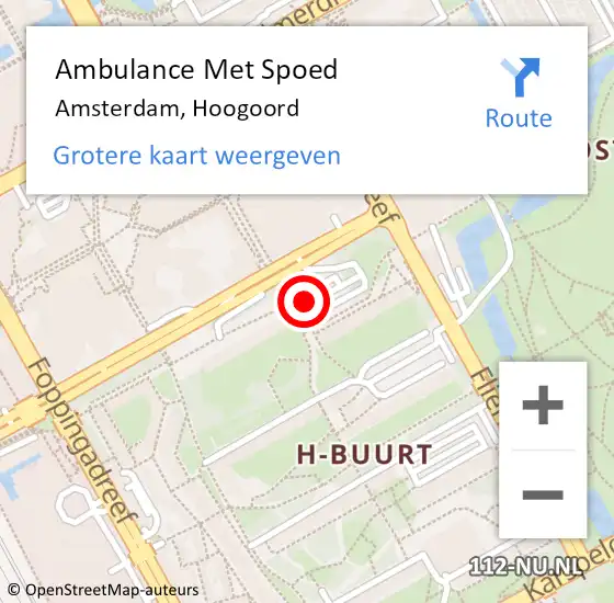 Locatie op kaart van de 112 melding: Ambulance Met Spoed Naar Amsterdam, Hoogoord op 3 maart 2018 00:54