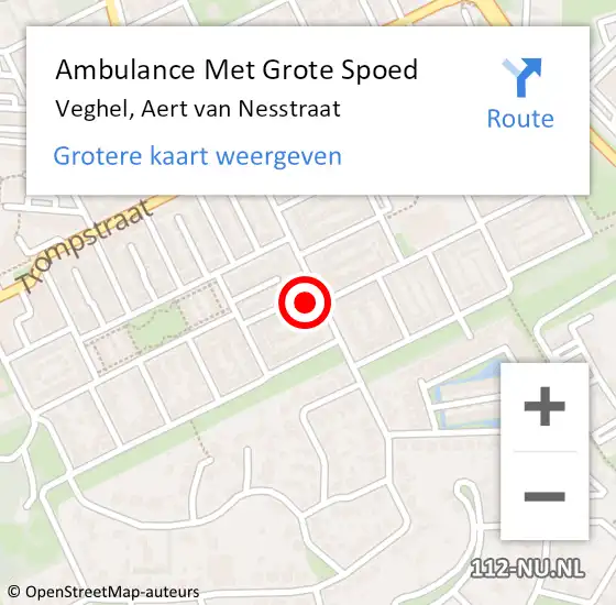 Locatie op kaart van de 112 melding: Ambulance Met Grote Spoed Naar Veghel, Aert van Nesstraat op 17 februari 2014 22:03
