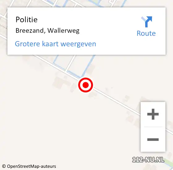 Locatie op kaart van de 112 melding: Politie Breezand, Wallerweg op 3 maart 2018 03:24