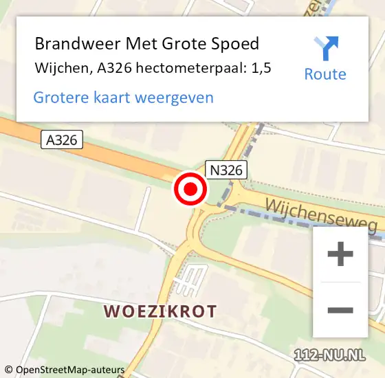 Locatie op kaart van de 112 melding: Brandweer Met Grote Spoed Naar Wijchen, A326 hectometerpaal: 1,7 op 3 maart 2018 06:01